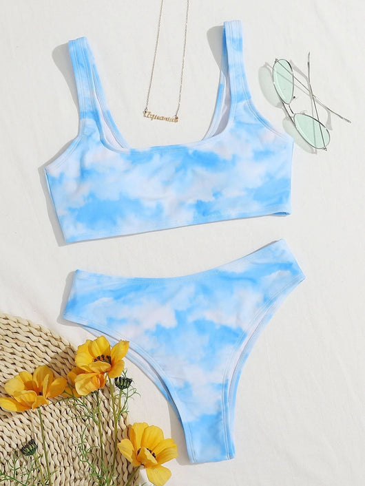Bikini Deportivo Tie-Dye con Escote en V y Corte Lateral - Image 19