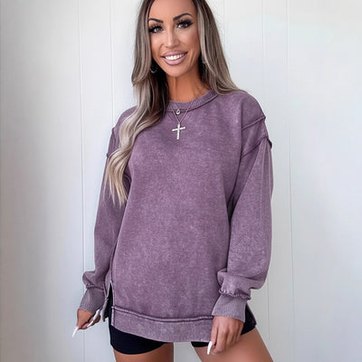 Blusa Suelta Casual de Color Liso con Abertura Lateral