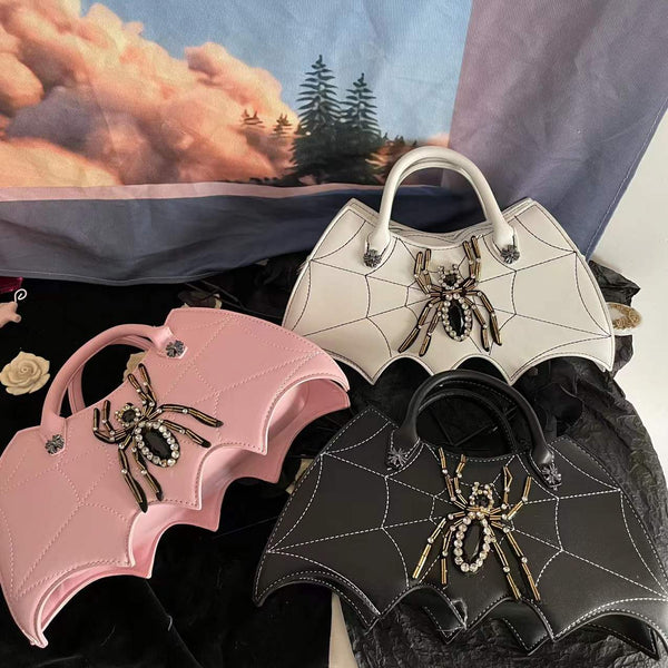 Bolsa Tote Gótica con Diseño de Telaraña y Murciélagos Vintage