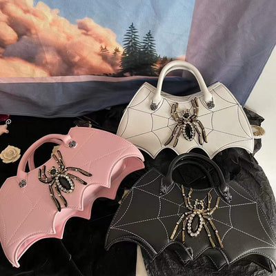 Bolsa Tote Gótica con Diseño de Telaraña y Murciélagos Vintage