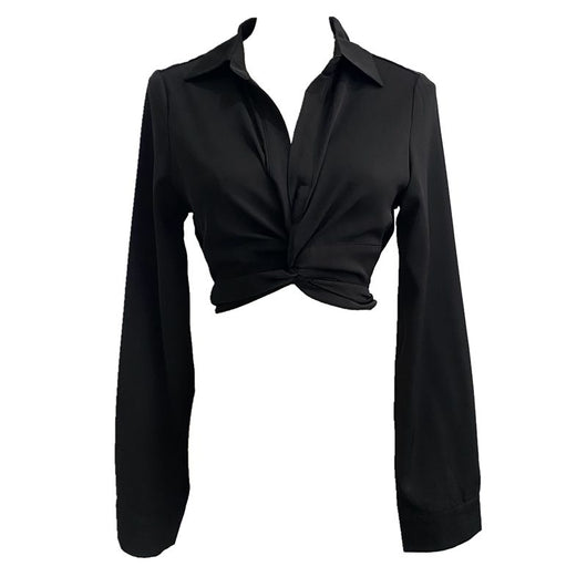Blusa Crop Top Negra con Lazo, Cuello en V y Ajuste Slim - Image 9