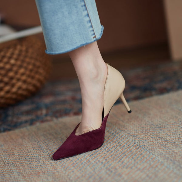 Tacones Ejecutivos Bicolor Punta Fina para Mujer