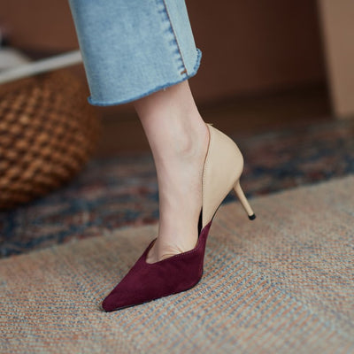 Tacones Ejecutivos Bicolor Punta Fina para Mujer