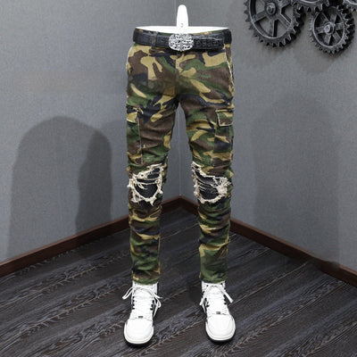 Pantalones Vaqueros Camuflaje Rotos Estilo Urbano para Hombre - Image 10