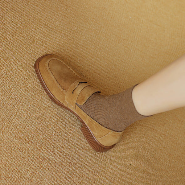 Zapatos de Tacón para Mujer en Piel de Oveja con Punta Cuadrada y Redonda Retro