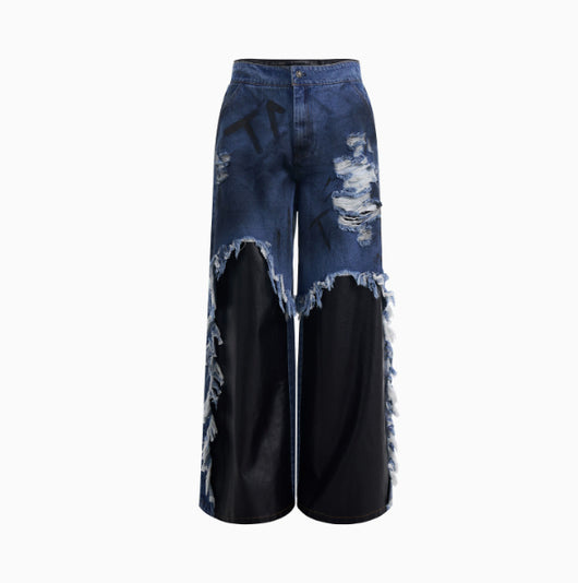 Pantalones Rectos con Detalles Pintados a Mano, Teñido Artesanal y Basta Deshilachada - Image 6
