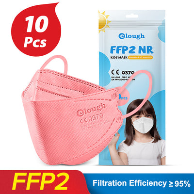 Black FFP2 kids mask with ear loops, shown next to its packaging for a 10-piece pack. - Image 5