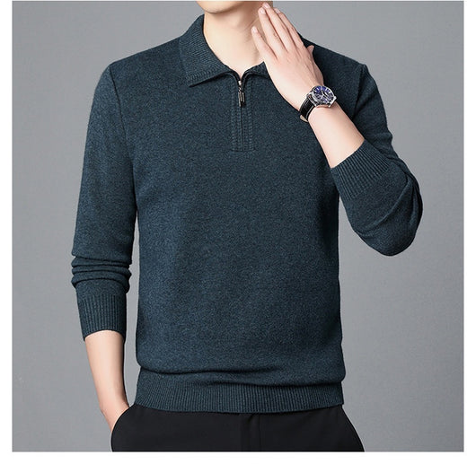 Suéter de Lana 100% Premium con Cuello Solapa - Manga Larga Tejida para Hombre - Image 24