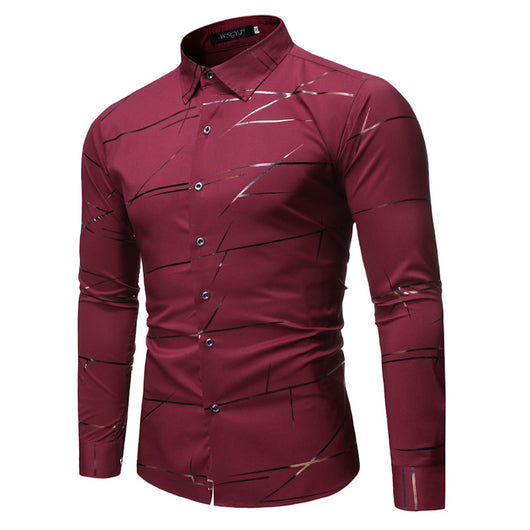 Camisa Manga Larga con Diseño de Cuello y Estampado Dorado para Hombre - Image 5