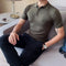 Camiseta Hombre Slim Fit Cuello Solapa Seda de Hielo Gris Verano