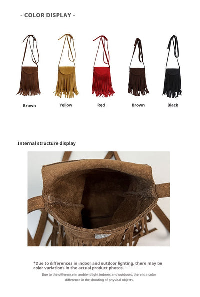 Bolso Bandolera Retro Gamuza Esmerilada con Borlas para Celular - Image 12