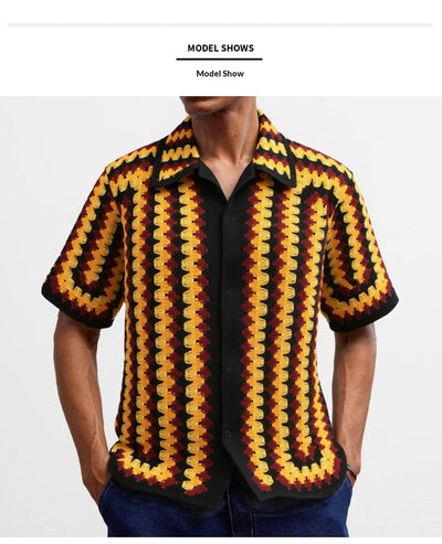 Camisa Retro de Punto Crochet a Rayas para Hombre - Image 10