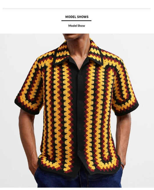 Camisa Retro de Punto Crochet a Rayas para Hombre - Image 10