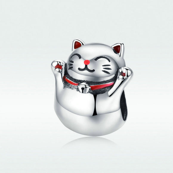 Pulsera de Cuentas Gato de la Suerte en Plata Esterlina