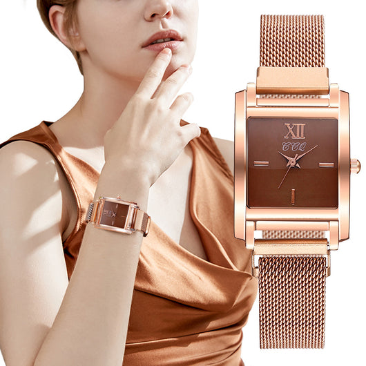 Reloj de Cuarzo Elegante Oro Rosa con Esfera Cuadrada Versátil - Image 2