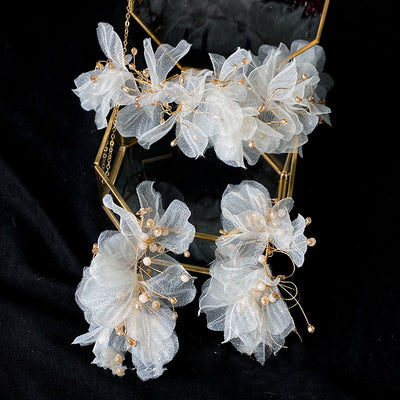 Conjunto de Diadema de Tul y Aretes con Flores para Mujer - Image 13