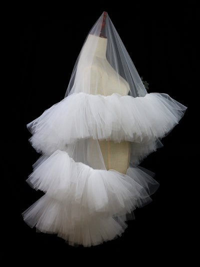 Velo Nupcial Voluminoso de Doble Capa - Blanco Elegante para Sesiones Fotográficas - Image 15