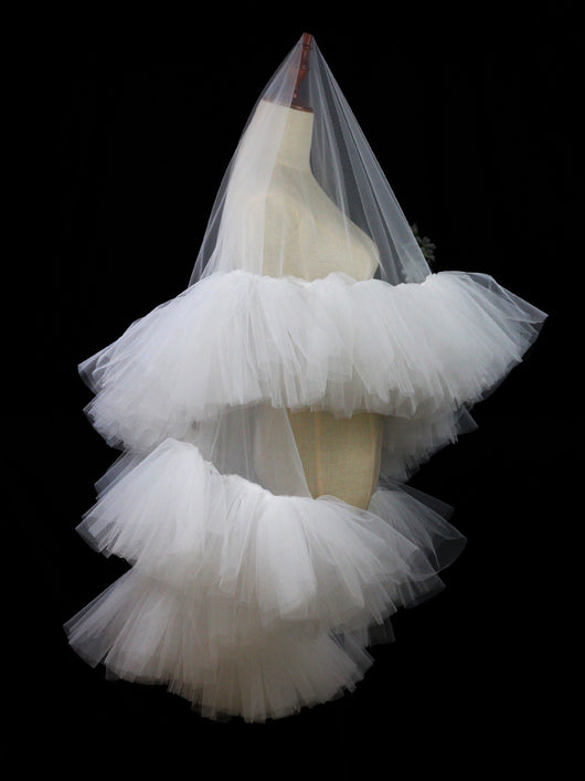 Velo Nupcial Voluminoso de Doble Capa - Blanco Elegante para Sesiones Fotográficas - Image 15