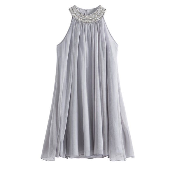 Vestido Halter de Seda con Cuentas sin Mangas para Mujer - Image 6