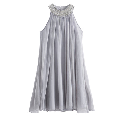 Vestido Halter de Seda con Cuentas sin Mangas para Mujer - Image 6