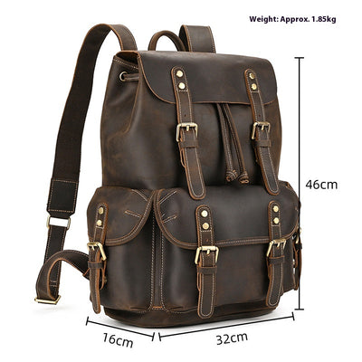 Mochila de Viaje Cuero Crazy Horse Capacidad Jumbo con Solapa Frontal - Image 3
