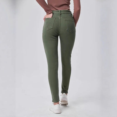 Pantalón Skinny Denim Tiro Alto Lavado Verde Oscuro - Image 2