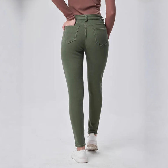 Pantalón Skinny Denim Tiro Alto Lavado Verde Oscuro