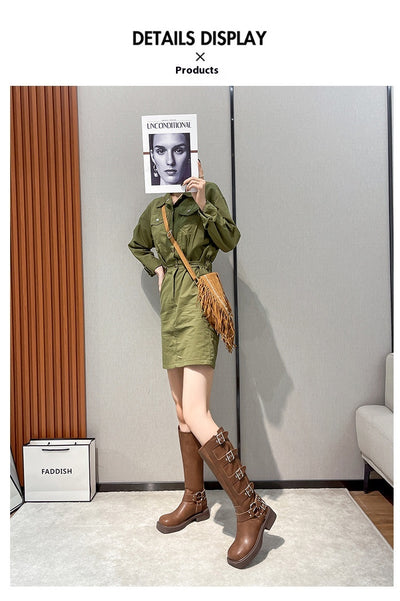 Botas Martin de Cuero Genuino con Tacón Robusto y Hebilla Retro para Mujer - Image 9