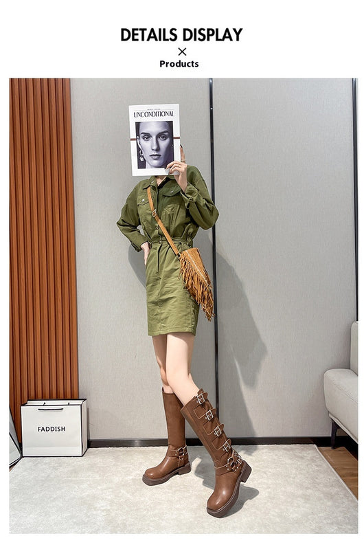Botas Martin de Cuero Genuino con Tacón Robusto y Hebilla Retro para Mujer - Image 9