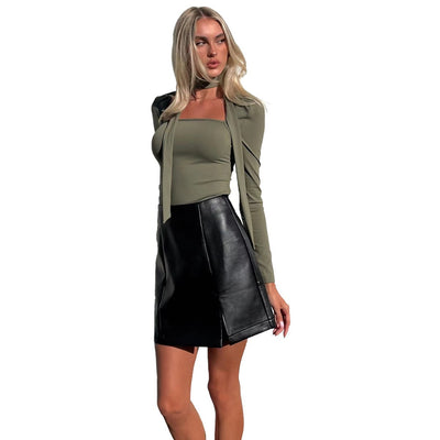 Blusa Cuello Cuadrado con Lazo Ajustada - Estilo Europeo Sofisticado para Otoño e Invierno - Image 5