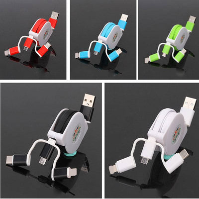 Cable de Carga Telescópico 3 en 1 - USB, Android y Type-C