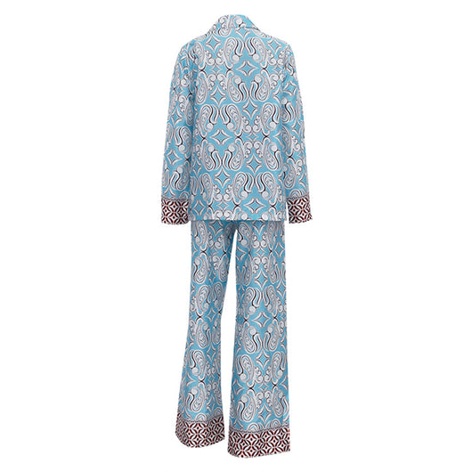 Conjunto Casual de Camisa Satinada con Cuello Inglés y Pantalón Suelto Estampado - Image 20