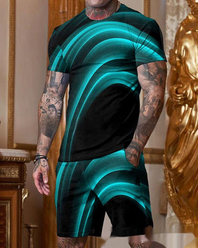 Traje Casual Hombre Manga Corta Cuello Redondo Degradado Multicolor - Image 11