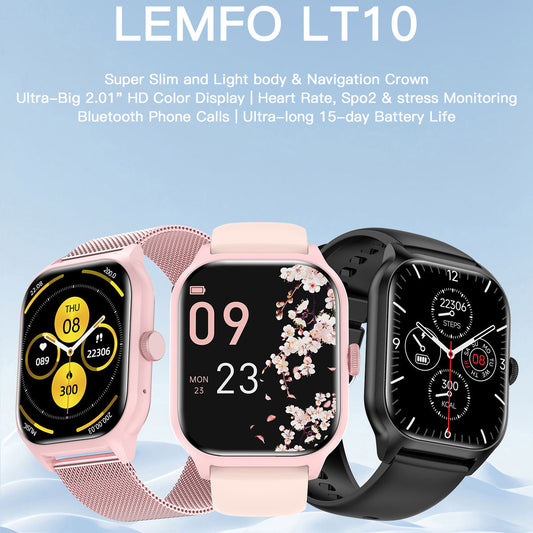 Reloj Inteligente LT10 con Monitor de Frecuencia Cardíaca, Presión Arterial y Sueño