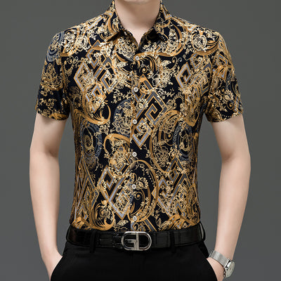 Camisa Estampada de Manga Corta para Hombre Adulto - Tela Fresca Elástica - Image 13
