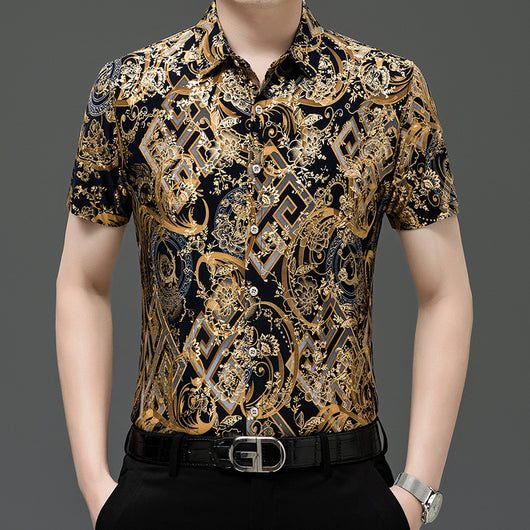 Camisa Estampada de Manga Corta para Hombre Adulto - Tela Fresca Elástica - Image 13