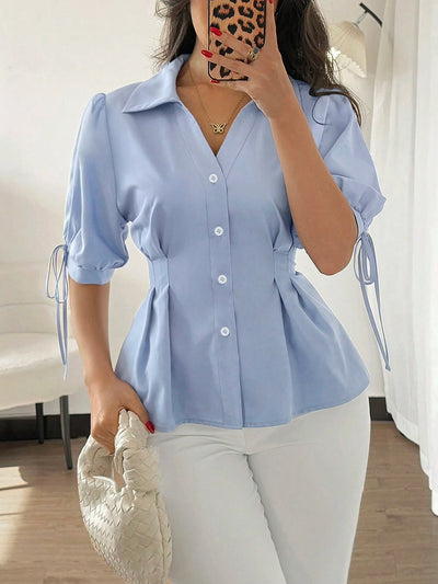 Blusa Ajustada para Mujer con Cintura Ceñida y Cordones - Image 9