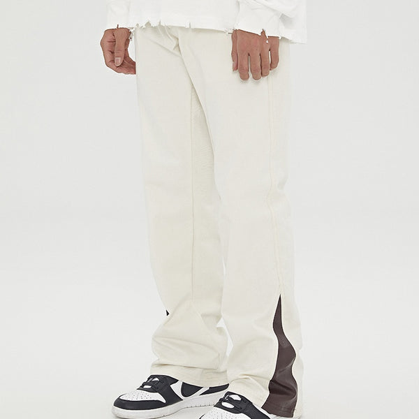 Pantalones Cargo Rectos en Cuero y Tela Twill