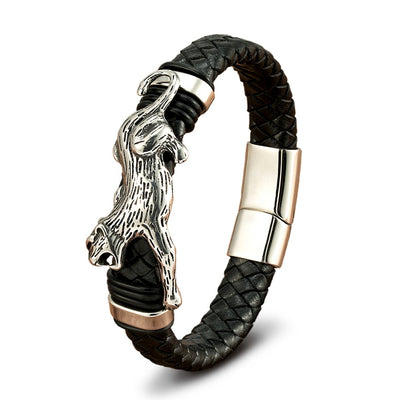 Pulsera Magnética para Hombre con Dragón Pi Xiu - Acero Inoxidable y Cuero con Patrón Leopardo - Image 5