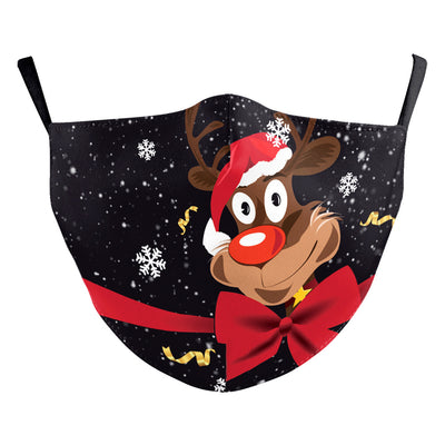 Green Christmas dustproof face mask with a festive pattern of red and gold ornaments, candy canes, gingerbread, and "Merry Christmas!" text. - Image 10