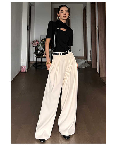 Pantalones Casuales Blancos de Cintura Alta Corte Recto para Mujer - Image 3