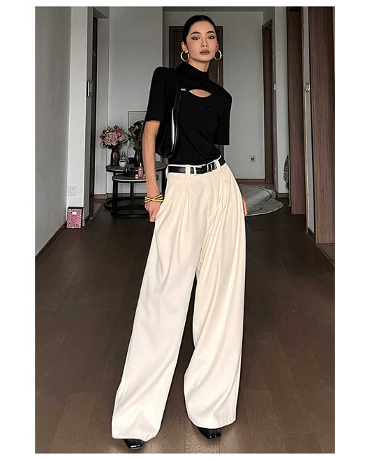 Pantalones Casuales Blancos de Cintura Alta Corte Recto para Mujer - Image 3