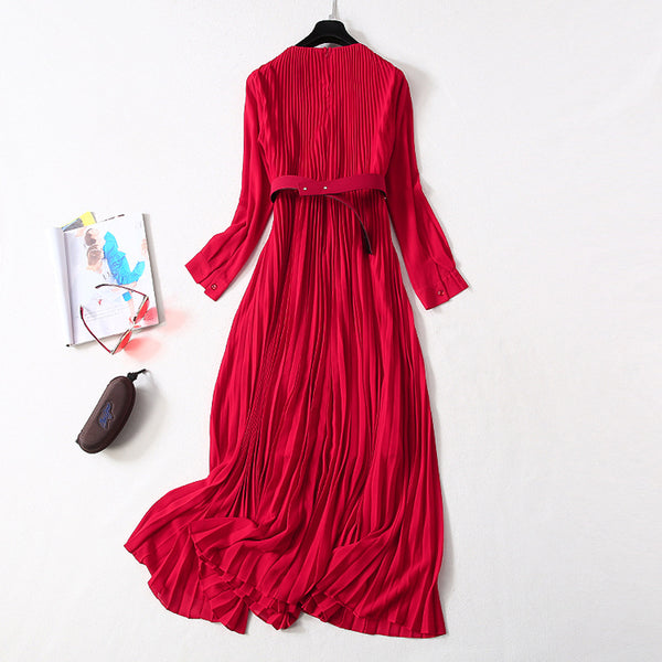 Vestido Elegante Cuello V con Falda Plisada Larga para Mujer - Image 6