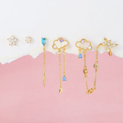 Aretes Colgantes de Oro Real con Zirconia y Clip para Cartílago - Image 12