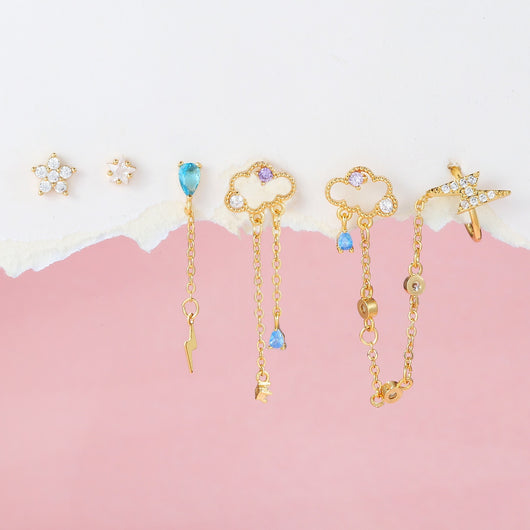 Aretes Colgantes de Oro Real con Zirconia y Clip para Cartílago - Image 12