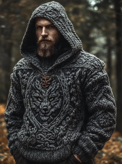 Suéter Hoodie de Punto Grueso Manga Larga para Hombre - Image 2