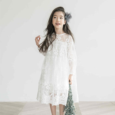 Vestido Princesa Niña con Encaje y Malla Elegante