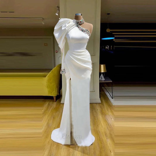 Vestido de Noche Blanco con Hombro Descubierto para Dama