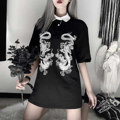Polo Estilo Dark Country con Patrón de Dragón para Mujer - Image 3