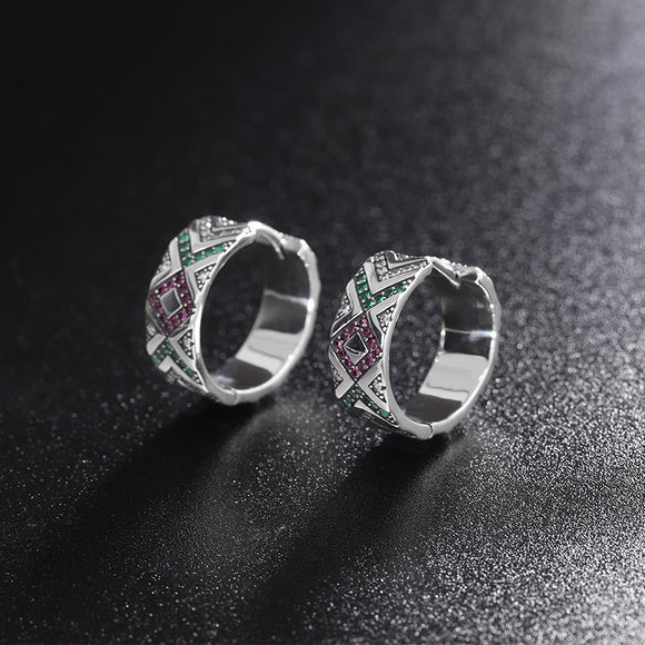 Aretes Tribales Multicolor en Plata 925 Hipoalergénicos para Mujer